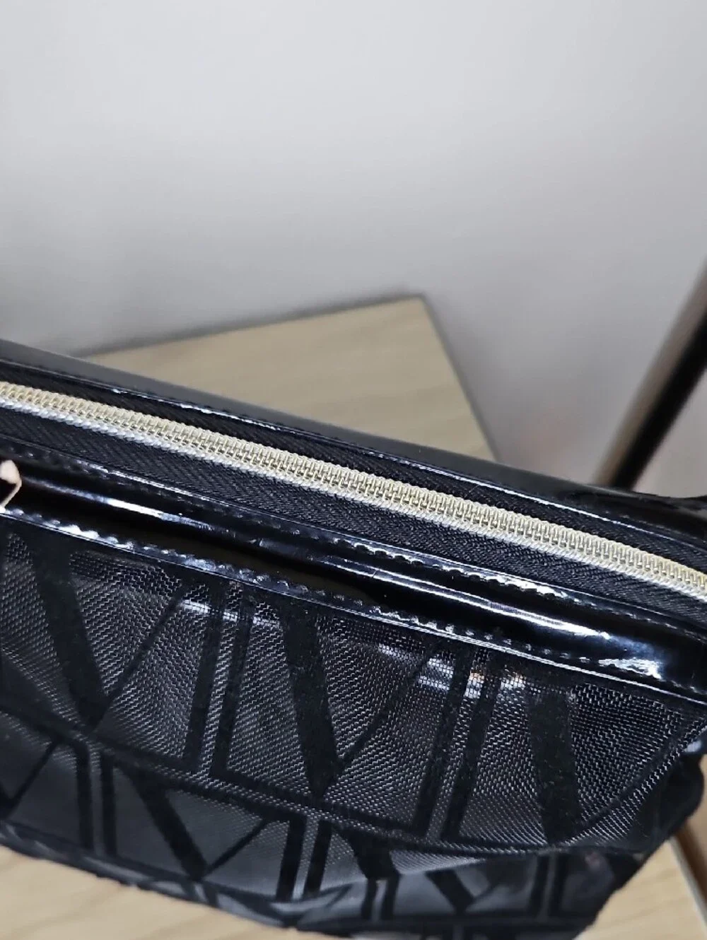 Victoria's Secret Black Mesh Cosmetic Case with Logo Plaque